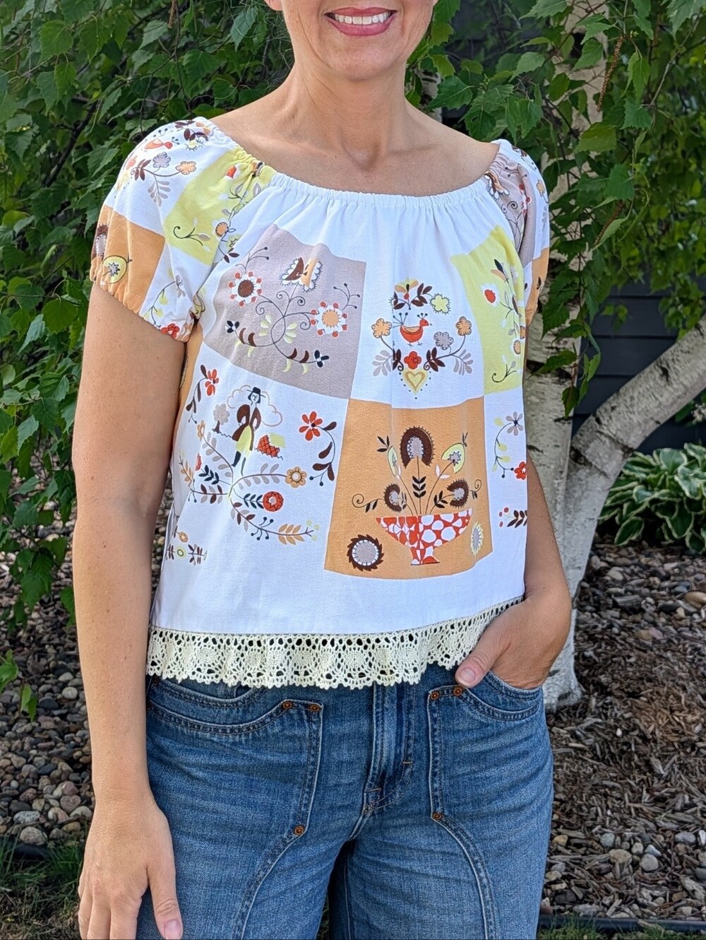 ooak BLOUSE made from a VINTAGE TABLECLOTH S